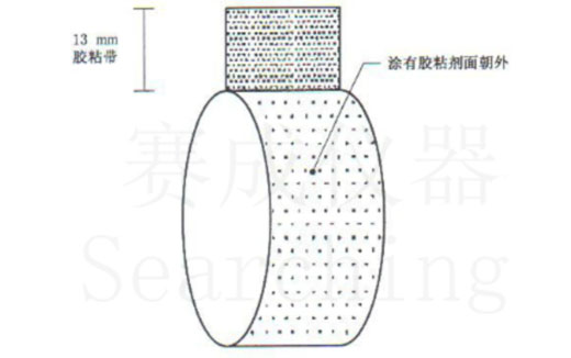 濟南賽成VOC-01環形初粘儀測試時，將膠帶式樣彎轉成如圖這樣的環形試樣，有膠面朝外